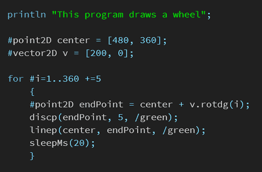 A source code of a program for drawing a wheel